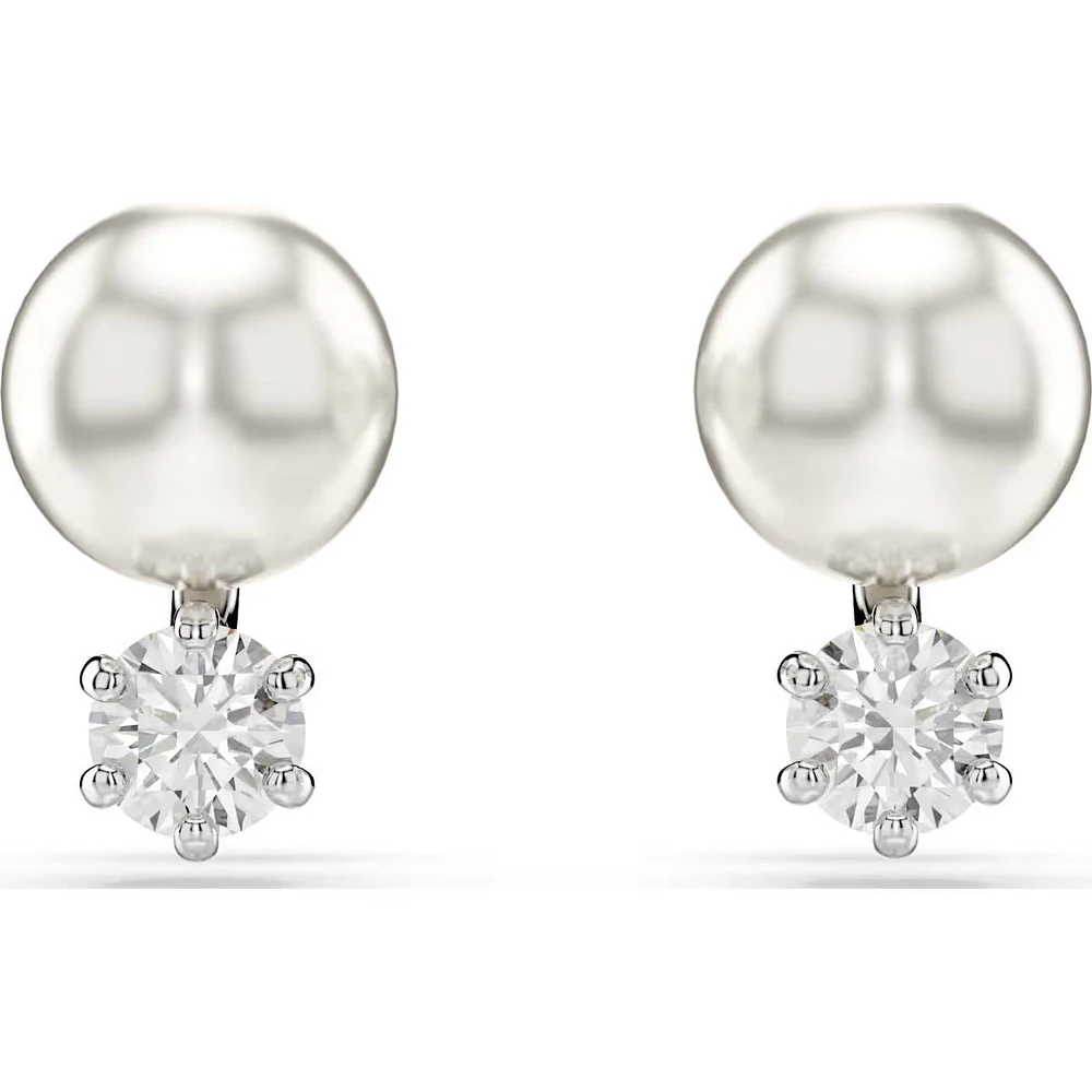 Swarovski - Matrix stud earrings, Crystal pearl, Round cut, White, Rhodium plated - 5694225/5701604 (SS)