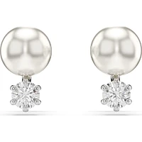 Swarovski - Matrix stud earrings, Crystal pearl, Round cut, White, Rhodium plated - 5694225/5701604 (SS)