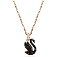 Swarovski - Iconic Swan pendant, Swan, Small, Black, Rose gold-tone plated - 5678046