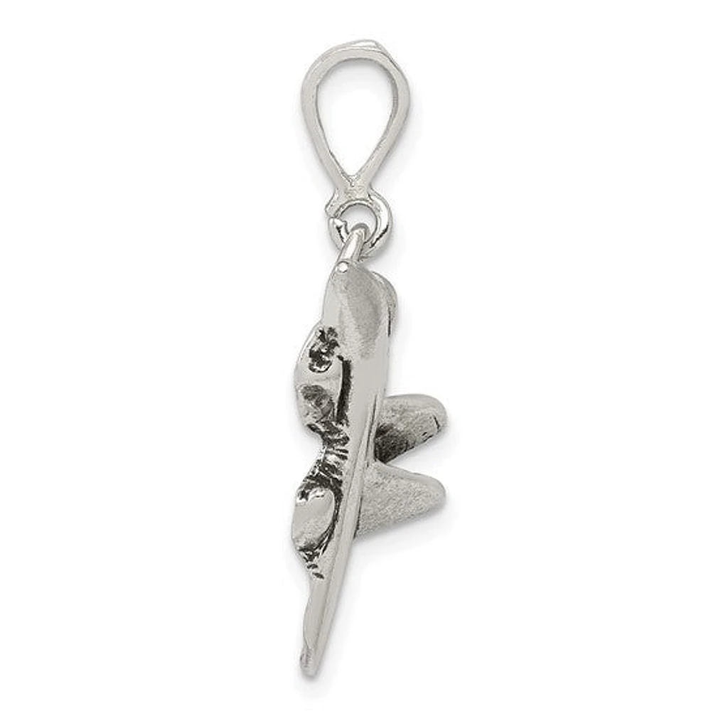 925 Sterling Silver Jet Fighter Antique Finish Charm - 30mm x 18mm