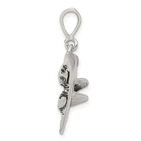 925 Sterling Silver Jet Fighter Antique Finish Charm - 30mm x 18mm