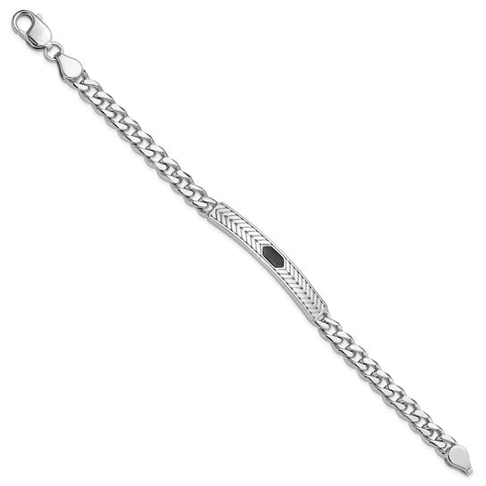 925 Sterling Silver Rhodium Plated Black Enamel Polished Finish Bracelet - 8 inches