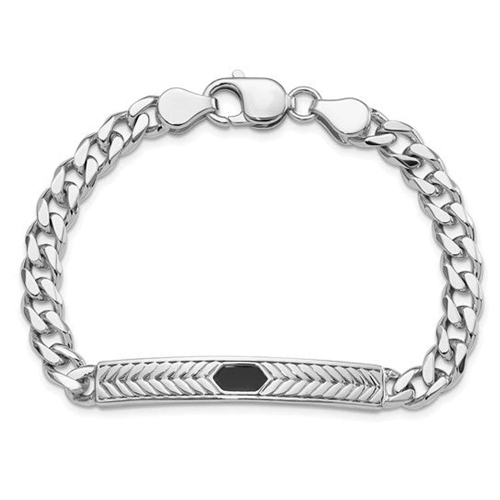 925 Sterling Silver Rhodium Plated Black Enamel Polished Finish Bracelet - 8 inches