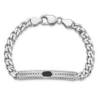 925 Sterling Silver Rhodium Plated Black Enamel Polished Finish Bracelet - 8 inches