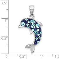 Sterling Silver Rhodium-plated Polished Crystal Dolphin Pendant