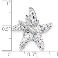 Sterling Silver Rhodium-plated Polished White Crystal Starfish Pendant Chain Slide