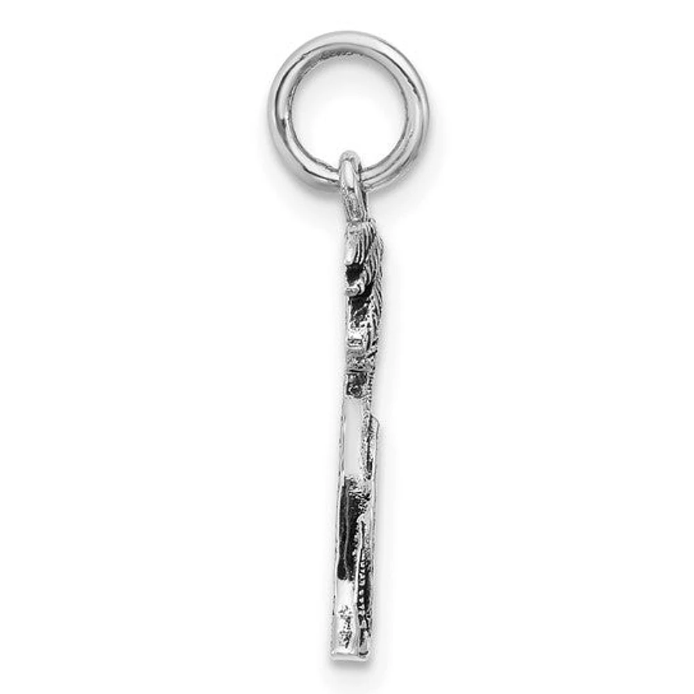 Sterling Silver Rhodium-plated Antiqued Palm Tree and Surfboard Pendant
