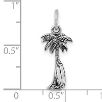 Sterling Silver Rhodium-plated Antiqued Palm Tree and Surfboard Pendant
