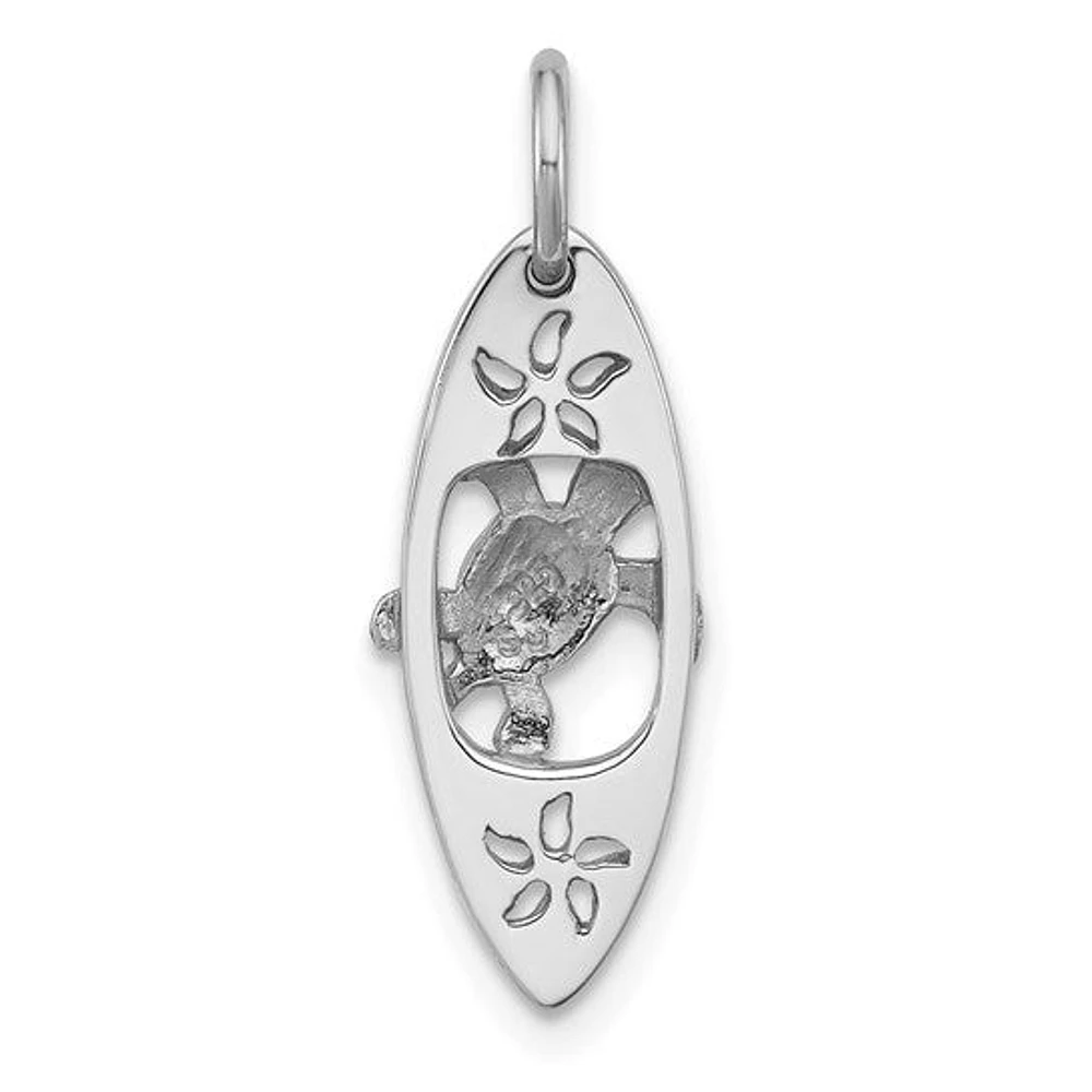 Sterling Silver Rhodium-plated Polished Paua Shell Turtle Surfboard Pendant