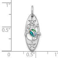 Sterling Silver Rhodium-plated Polished Paua Shell Turtle Surfboard Pendant