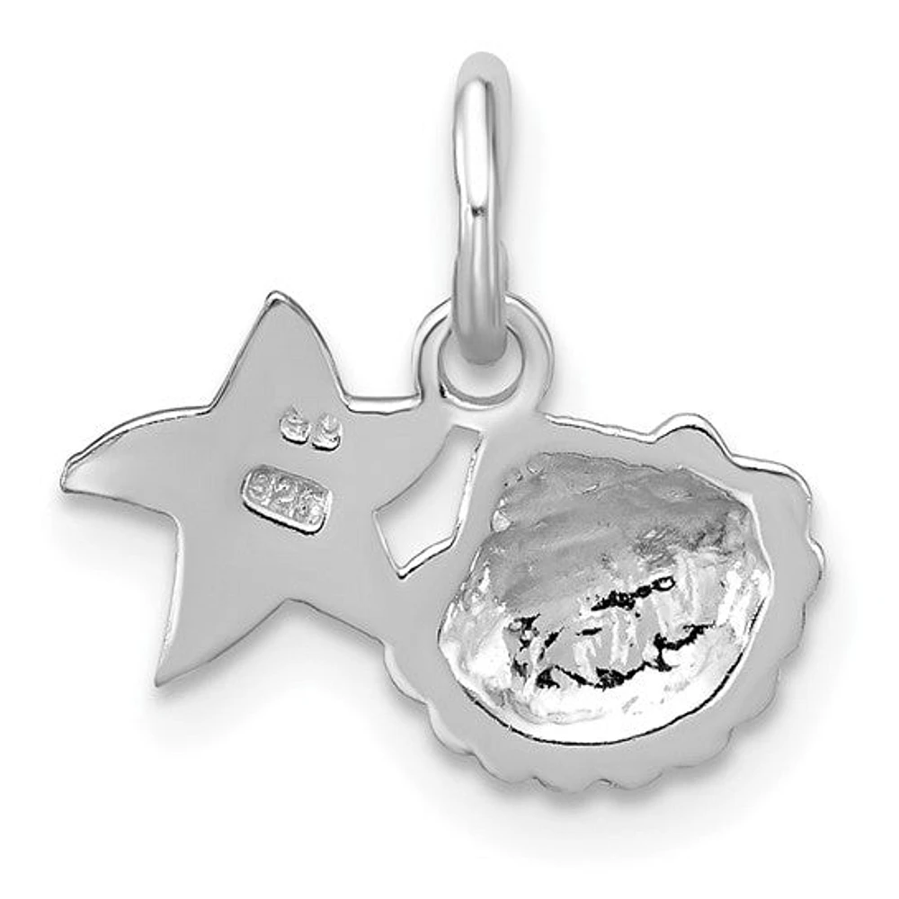 Sterling Silver Rhodium-plated Gold-tone Polished Starfish and Shell Pendant