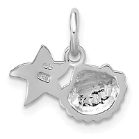 Sterling Silver Rhodium-plated Gold-tone Polished Starfish and Shell Pendant