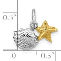 Sterling Silver Rhodium-plated Gold-tone Polished Starfish and Shell Pendant
