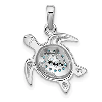 Sterling Silver Rhodium-plated Polished CZ Turtle Pendant