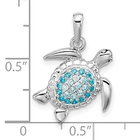Sterling Silver Rhodium-plated Polished CZ Turtle Pendant