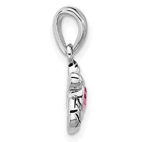 Sterling Silver Rhodium-plated Polished and Antiqued Crystal October Birthstone Turtle Pendant