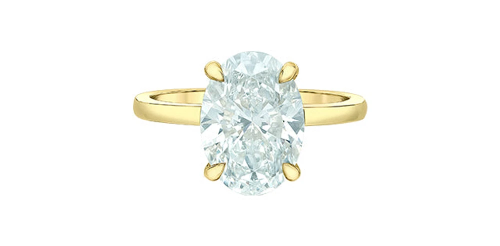 14K Yellow Gold 3.09Cttw Lab Grown Oval Cut Diamond Engagement Ring With Hidden Halo - / White