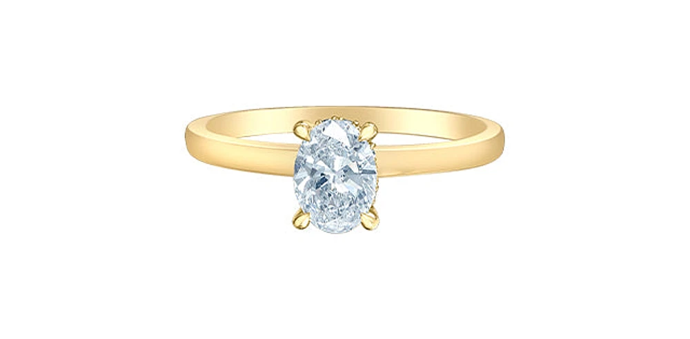 14K Yellow Gold 1.55Cttw Lab Grown Oval Cut Diamond Engagement Ring With Hidden Halo - / White