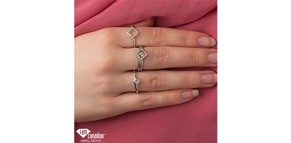 10K White Gold 0.16cttw Princess Cut Canadian Diamond Ring