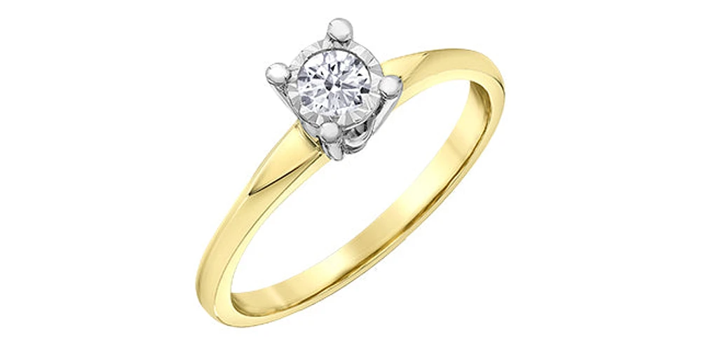 10K Yellow Gold 0.18Cttw Round Cut Illusion Set Diamond Engagement Ring - / White