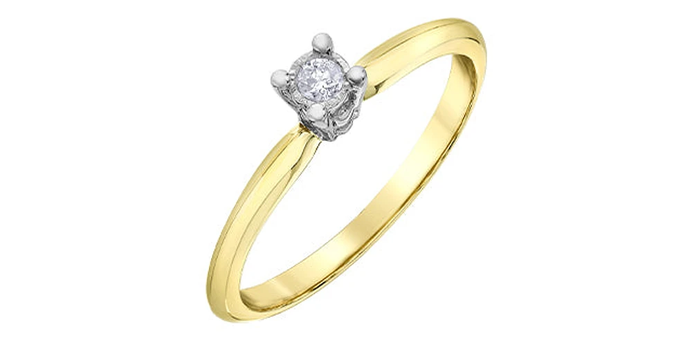 10K Yellow Gold 0.05Cttw Round Cut Illusion Set Diamond Engagement Ring - / White