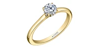 18K Yellow Gold 0.75cttw Round Brilliant Cut Canadian Diamond Hidden Halo Engagement Ring - / White