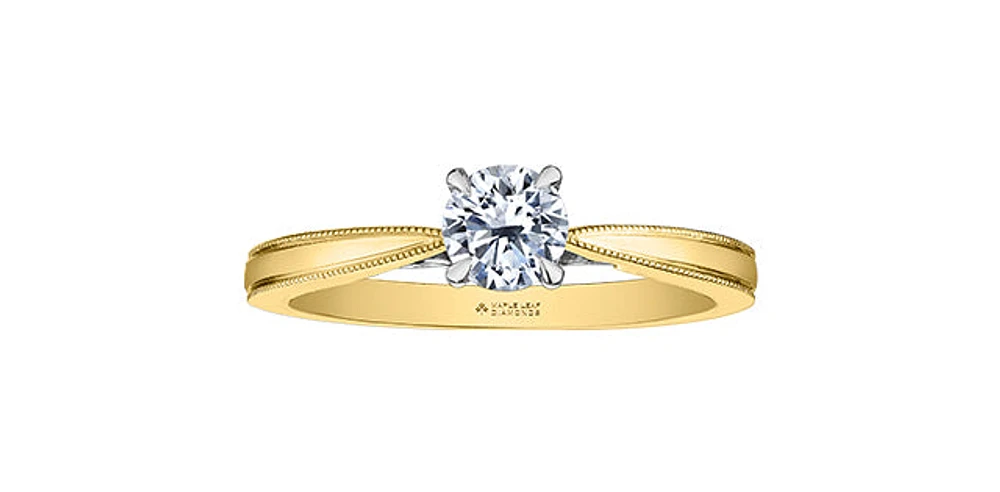 18K Yellow Gold 1.05cttw Round Brilliant Cut Canadian Diamond Engagement Ring - / White