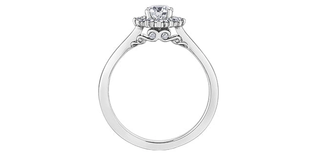 18K White Gold and Palladium 0.58cttw Canadian Diamond Halo Engagement Ring