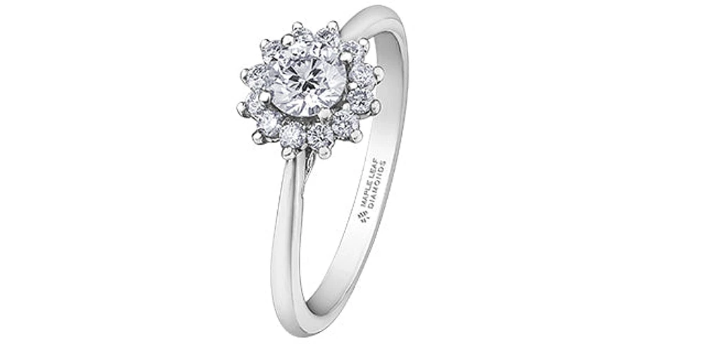 18K White Gold and Palladium 0.58cttw Canadian Diamond Halo Engagement Ring