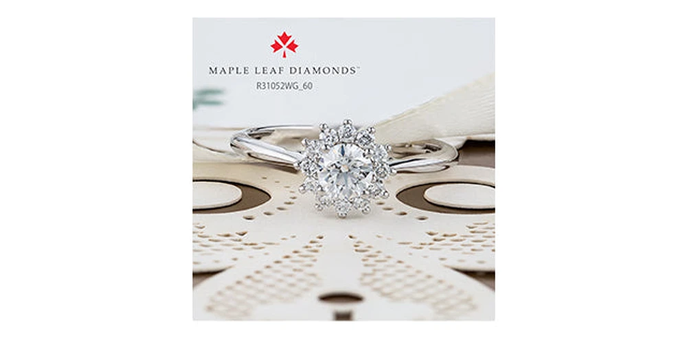 18K White Gold and Palladium 0.58cttw Canadian Diamond Halo Engagement Ring