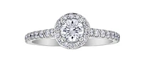 18K White Gold and Palladium 0.75cttw Canadian Diamond Halo Engagement Ring