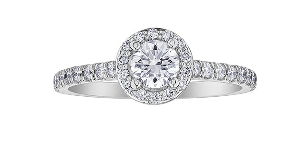 18K White Gold and Palladium 1.00cttw Canadian Diamond Halo Engagement Ring