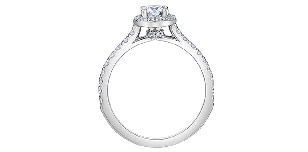 18K White Gold and Palladium 1.00cttw Canadian Diamond Halo Engagement Ring
