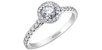 18K White Gold and Palladium 1.00cttw Canadian Diamond Halo Engagement Ring