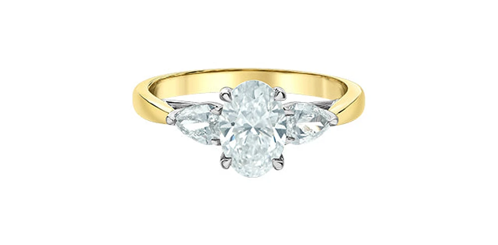 14K Yellow and White Gold 1.45Cttw Lab Grown Oval Cut Diamond Engagement Ring