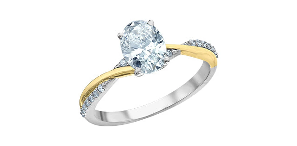 14K Yellow and White Gold 1.10Cttw Lab Grown Oval Cut Diamond Engagement Ring