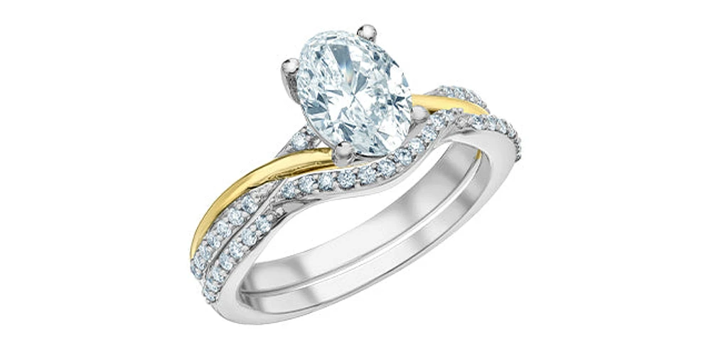 14K Yellow and White Gold 1.60Cttw Lab Grown Oval Cut Diamond Engagement Ring