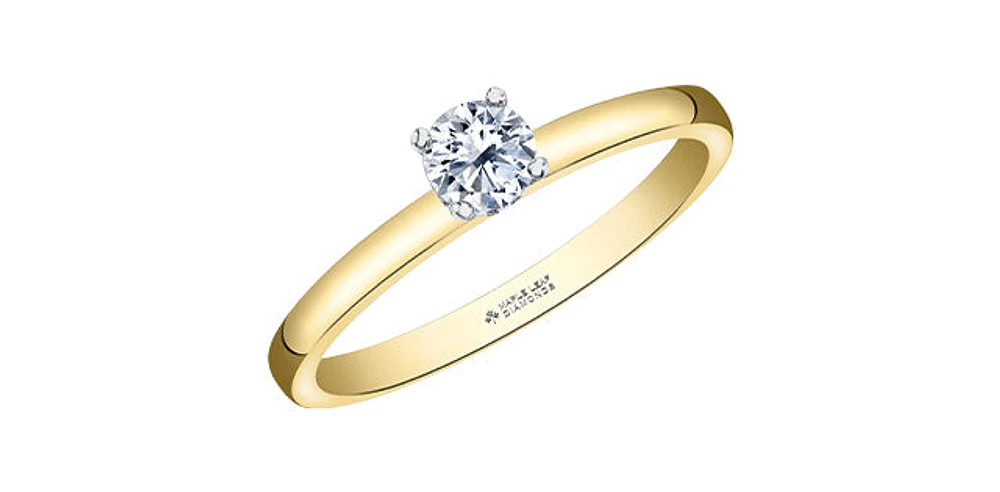 18K Yellow Gold 0.33cttw Round Brilliant Cut Canadian Diamond Hidden Halo Engagement Ring - / White