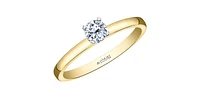 18K Yellow Gold 0.33cttw Round Brilliant Cut Canadian Diamond Hidden Halo Engagement Ring - / White