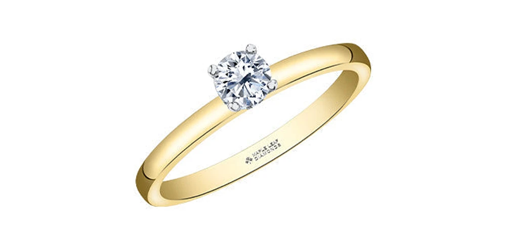 18K Yellow Gold 0.78cttw Round Brilliant Cut Canadian Diamond Hidden Halo Engagement Ring - / White