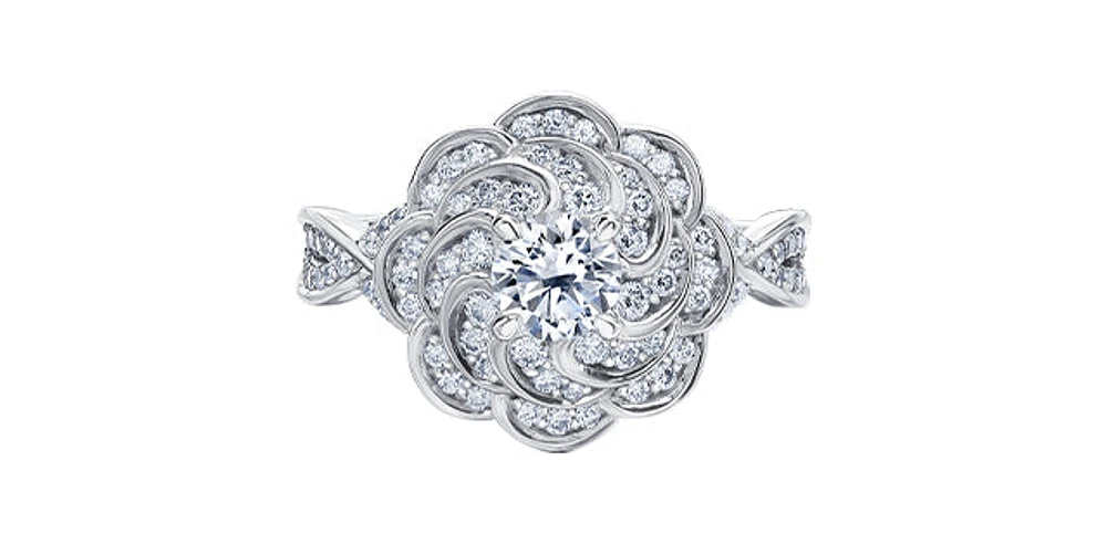 18K White Gold and Palladium 1.10cttw Canadian Diamond Halo Engagement Ring