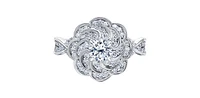 18K White Gold and Palladium 1.10cttw Canadian Diamond Halo Engagement Ring