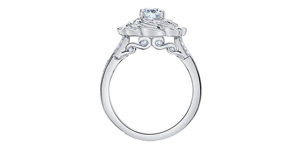 18K White Gold and Palladium 1.10cttw Canadian Diamond Halo Engagement Ring