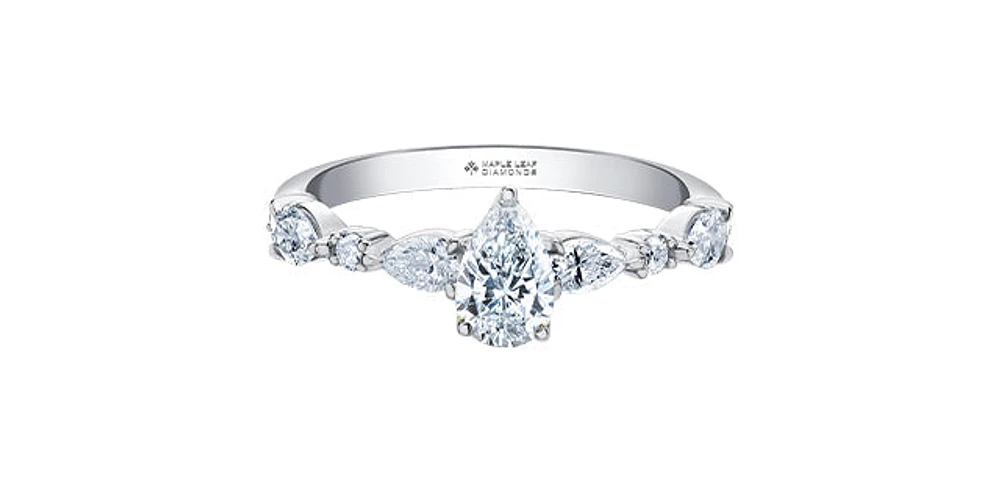18K White Gold 1.50cttw Pear Cut Canadian Diamond Engagement Ring, Size 6.5