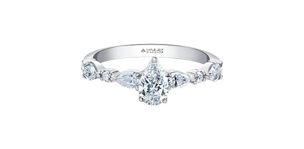 18K White Gold 1.50cttw Pear Cut Canadian Diamond Engagement Ring, Size 6.5