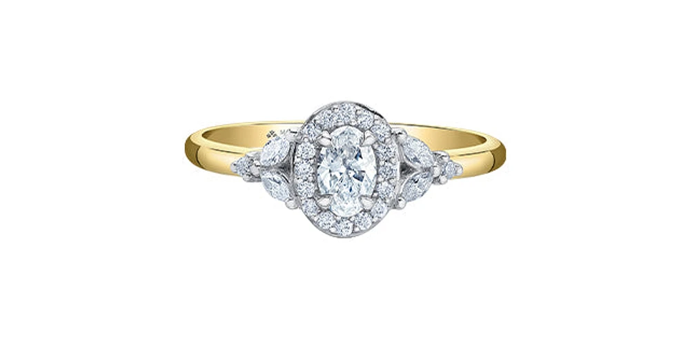 14K Yellow Gold 0.53cttw Oval, Marquise and Round Brilliant Cut Canadian Diamond Engagement Ring