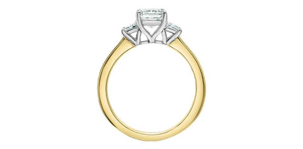 14K Yellow and White Gold 1.85Cttw Lab Grown Emerald Cut Diamond Engagement Ring