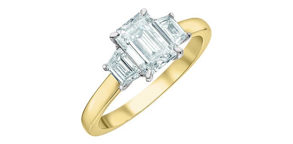 14K Yellow and White Gold 1.85Cttw Lab Grown Emerald Cut Diamond Engagement Ring