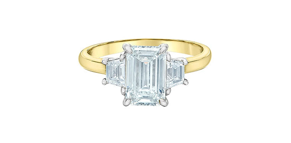 14K Yellow and White Gold 2.45Cttw Lab Grown Emerald Cut Diamond Engagement Ring