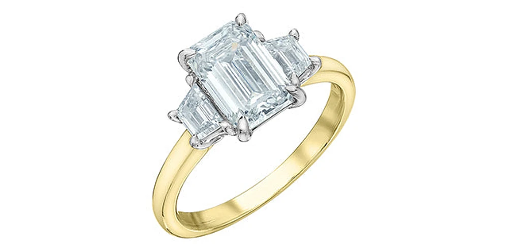 14K Yellow and White Gold 2.45Cttw Lab Grown Emerald Cut Diamond Engagement Ring